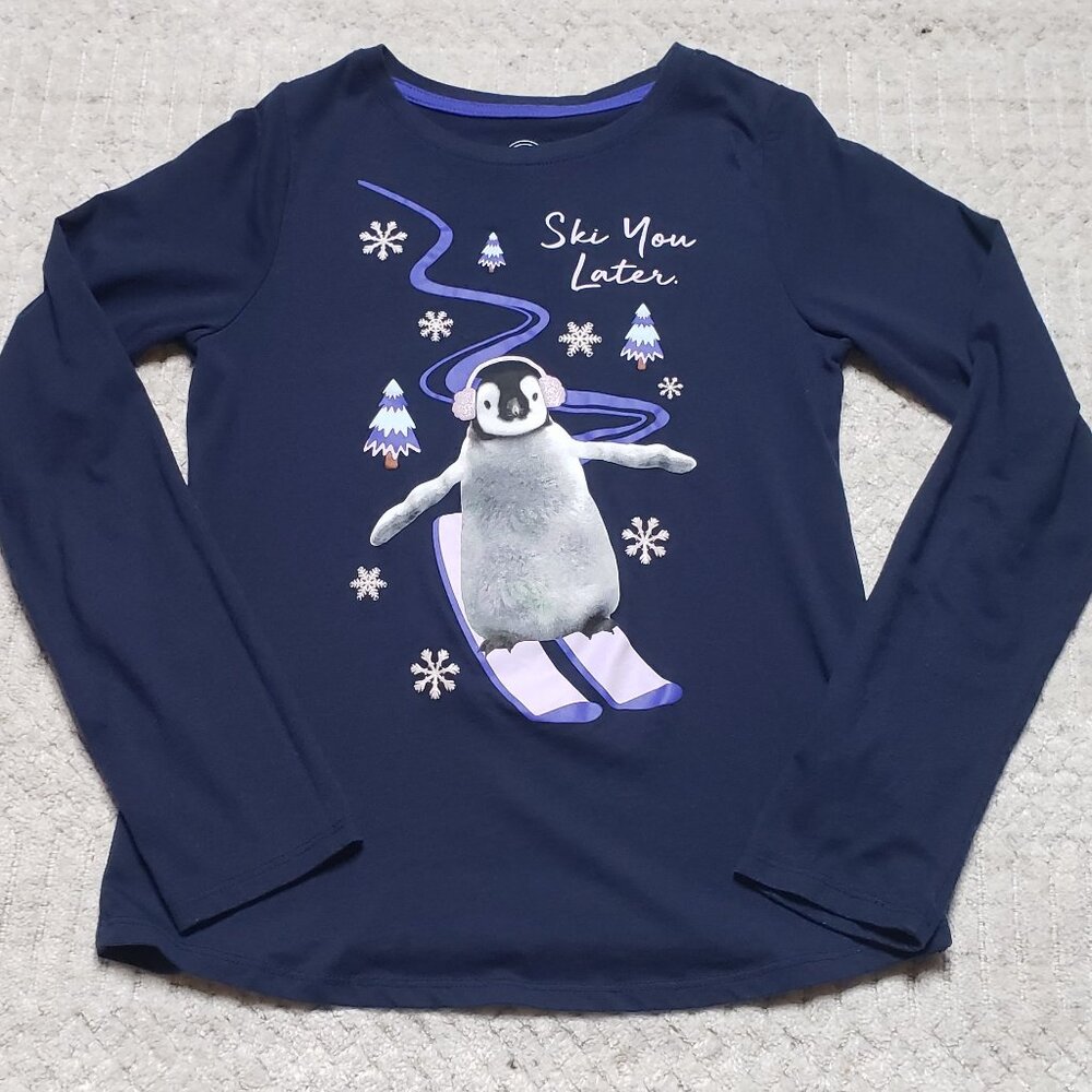 Wonder Nation Navy Blue Long Sleeve Shirt with Penguin Graphic Size XL - Picture 1 of 8